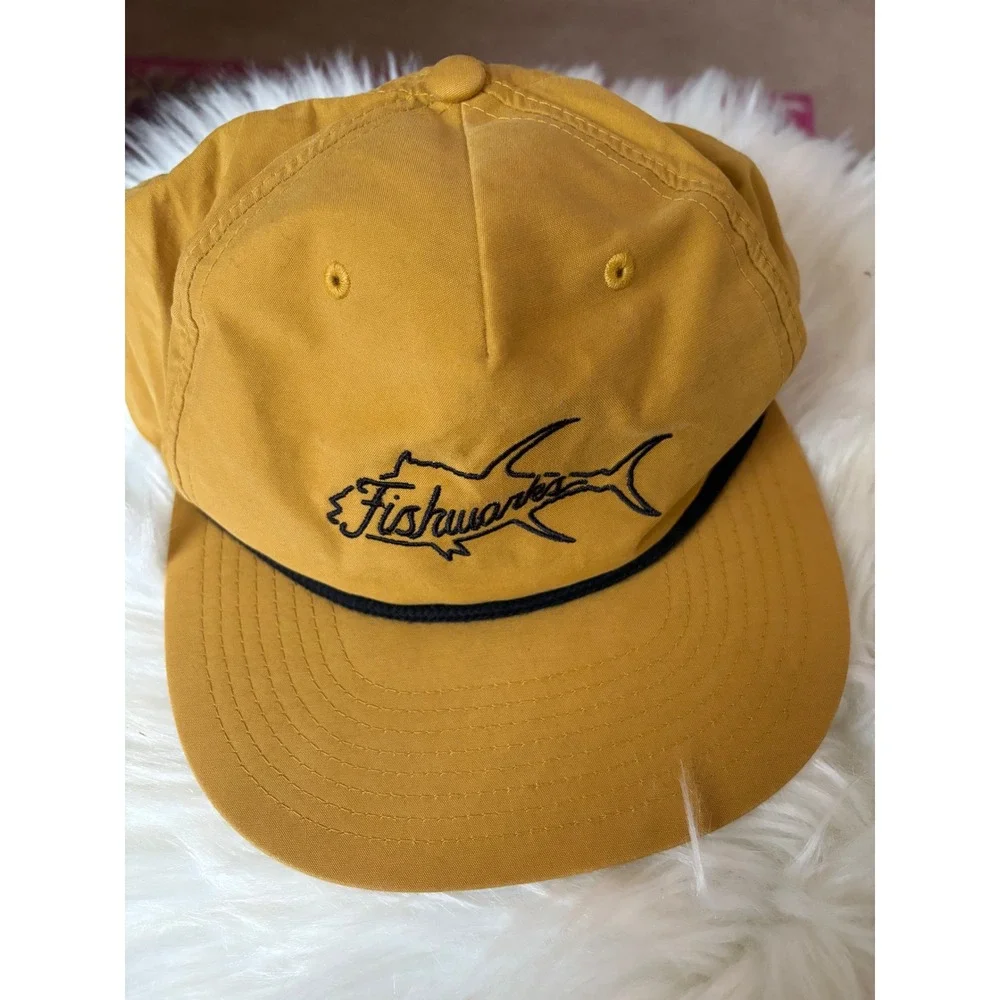 Fishworks Mustard Yellow Snapback Rope Hat Marlin Fishing Logo Cap Mens OSFM